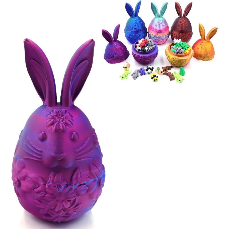 3D-gedruckte Tierfiguren 5 Stück mit Haseneiern, vorgefüllte Ostereier, Ostereierfüller Osterkorbfüller Fidget-Geschenk(mit 5 Stück 3D Tier)
