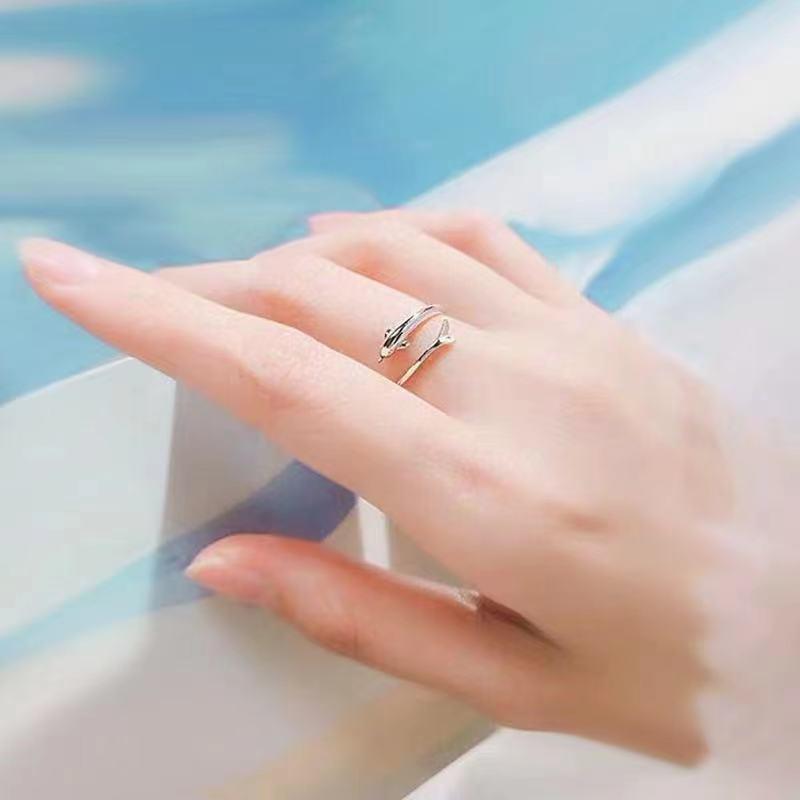 Verstellbarer 925 Silber Delfinring für Mädchen - Schlicht, Niedlich, Valentinstagsgeschenk