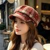 Korean Autumn And Winter Plaid Star Versatile Octagonal Hat Female British Retro Literary And Artistic Face Small Beret Painter Hat