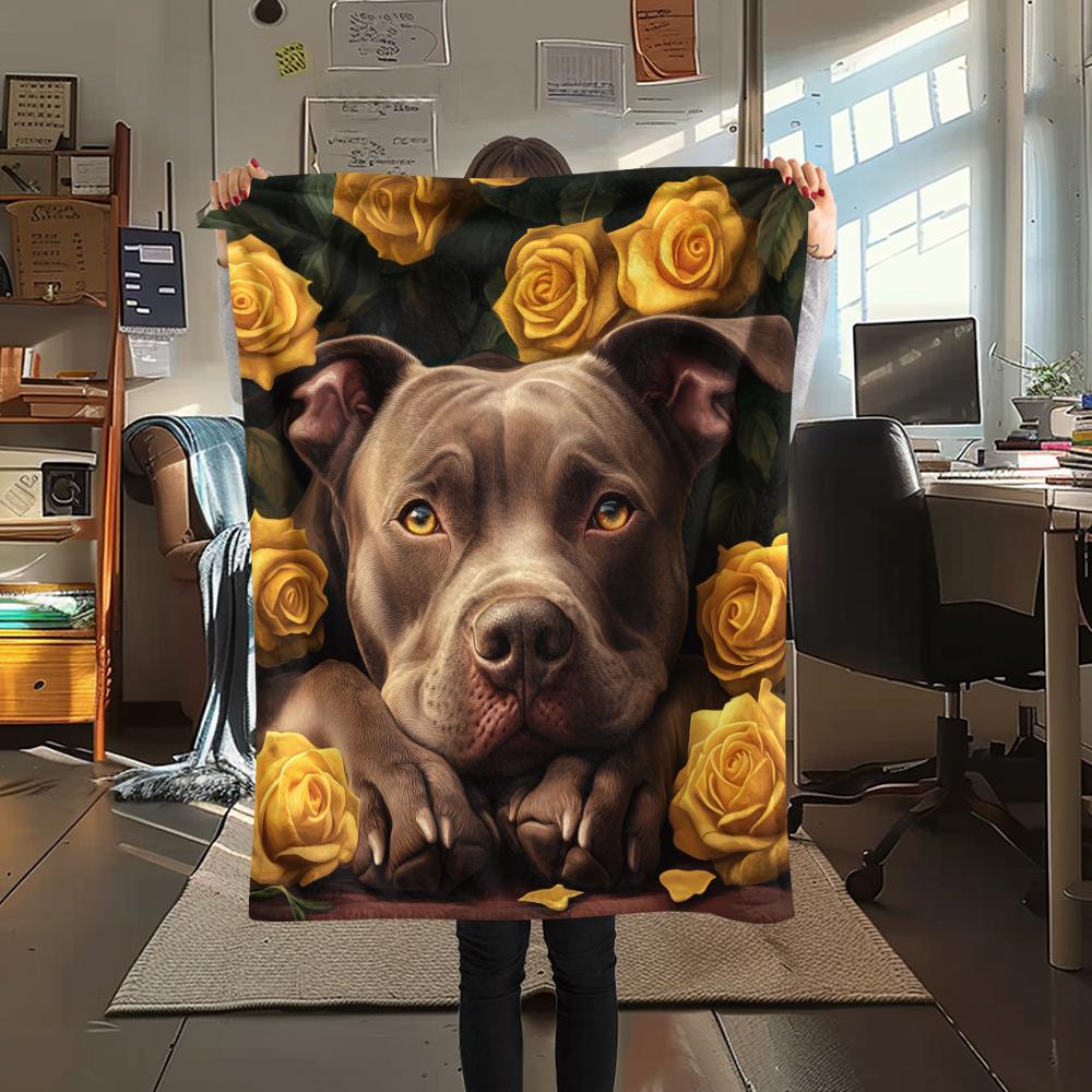 Pitbull a růže, vzor Flanelová deka, Vysoká kvalita, Pohodlná pro všechna roční období, Domácí dekorace, Teplo a pohodlí, Ideální pro dárky.