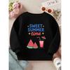 Kids Crewneck Long Sleeve Sweatshirt, Cute Watermelon Drink Graphic Print