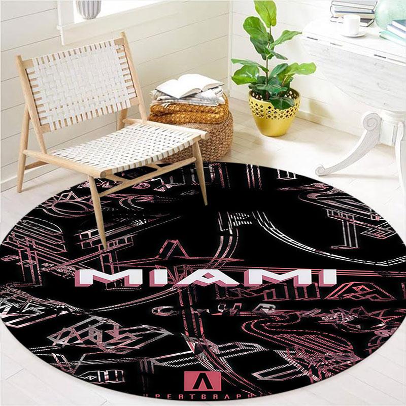 Inter Miami CF Round Area Rug,Carpet Rug for Living Room Bedroom Sofa Playroom Decor,Non-slip Floor Mat