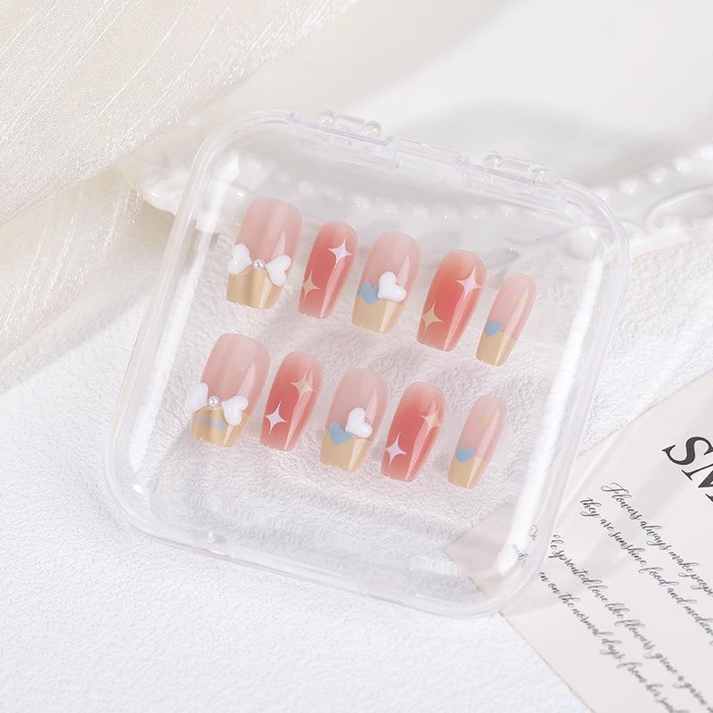 2026 Medium French Star Press-On Nails: Handmade, Detachable, Whitening Manicure
