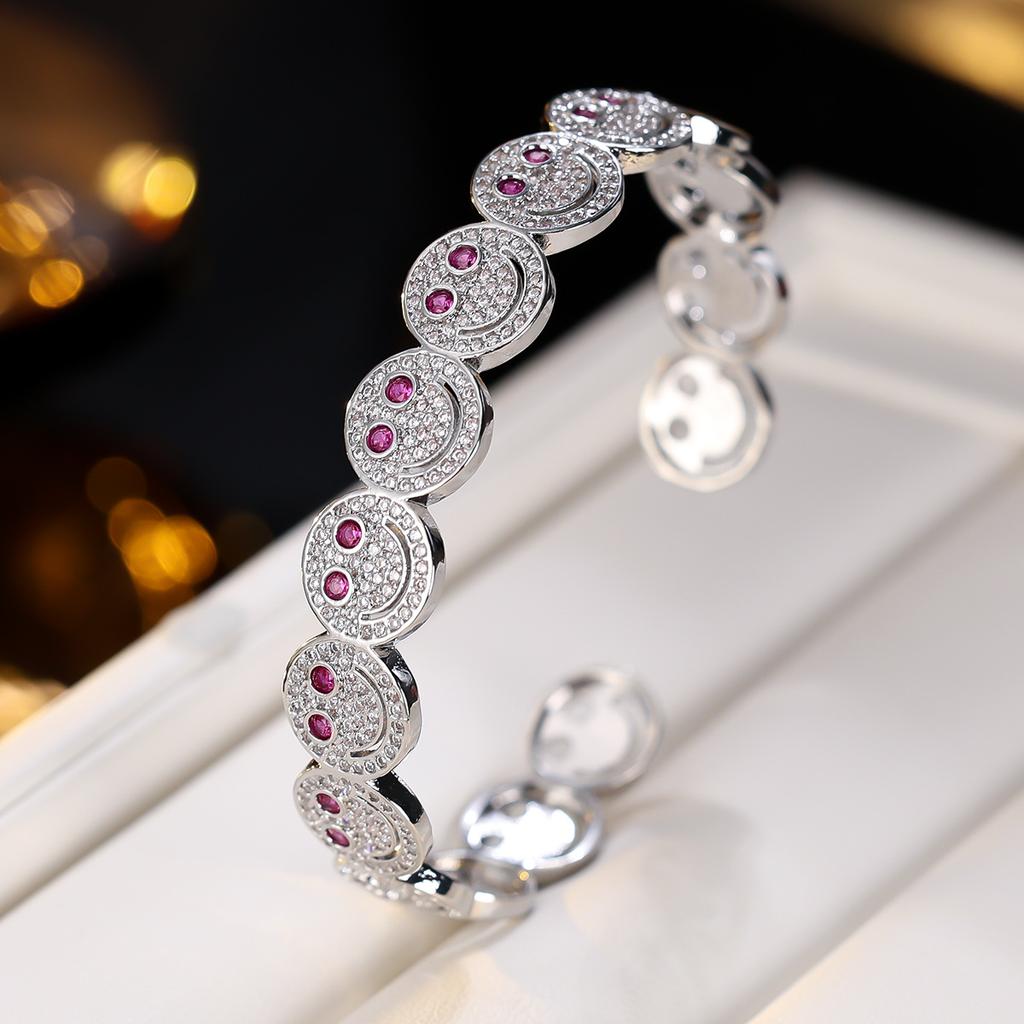 Women Smile Face Bracelet Ring Set Fashion Minimalist Zircon Jewelry Perfect For Party Gathering Wear