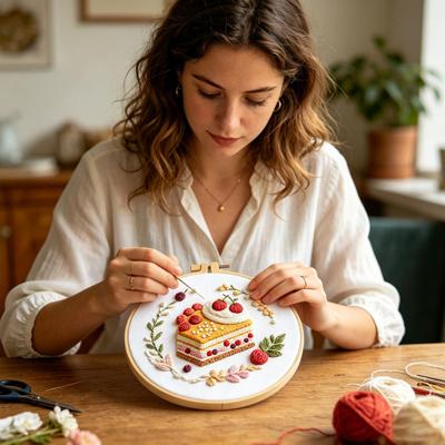 Set Ricamo Torta con Telaio Fili Aghi Pre-Stampato Dessert Punto Croce Artigianato Kit per Principianti Appassionati Fai da Te Regalo
