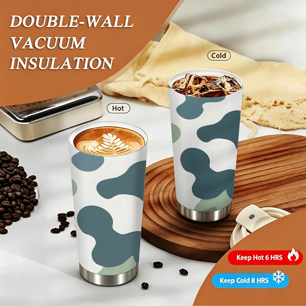 Abstract Blue and Green Camouflage Pattern Insulated Coffee Tumbler Vacuum Thermal Cup for Hot Cold Drinks Office Commute Outdoor