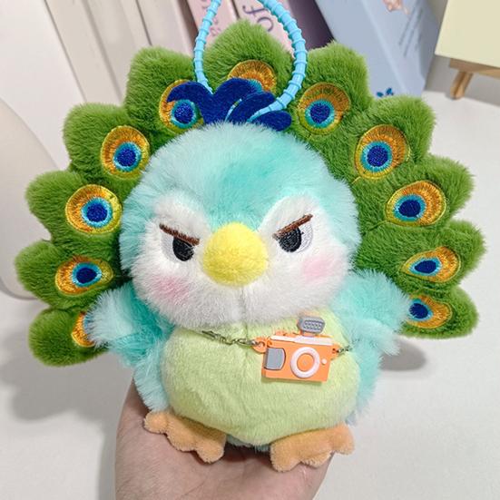 Green Peacock Plush Keychain, Creative Soft Stuffed Animal Backpack Charm, Cute Bag Pendant for Women Girls