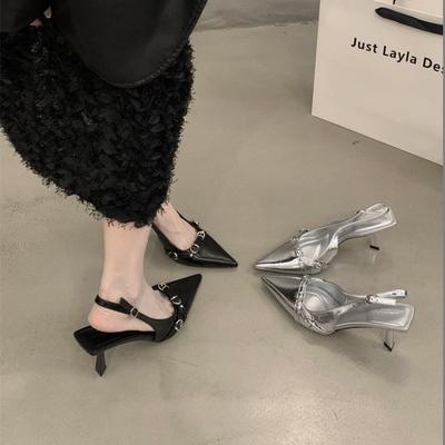French Bag Head High-heeled Sandals Shallow Mouth Spring 2025 New Models Rear Empty Thin Heel Temperament Pointed Single Shoes Women's Shoes