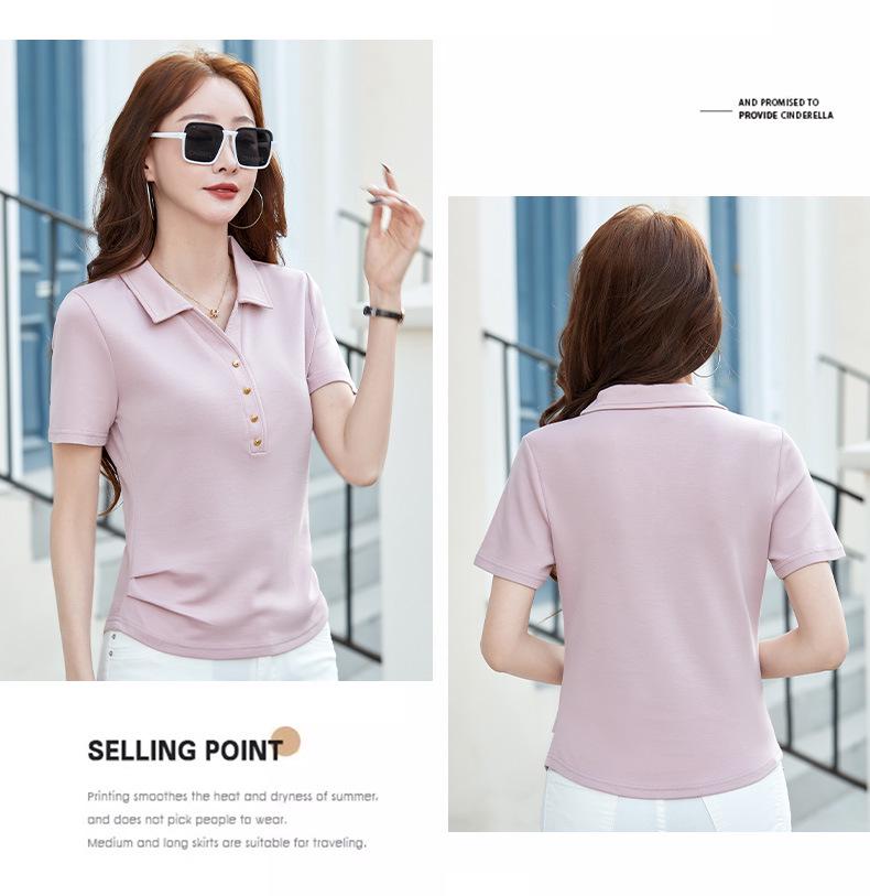 Summer Slim Fit Polo Collar Plus Size T-shirt with Lapel Button
