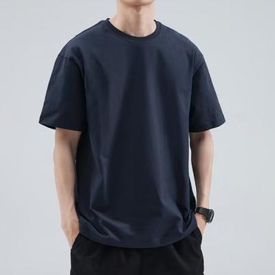 Men Solid Color T-Shirt Round Neck Short Sleeve Summer Tee Casual Loose Fit Tee Shirt for Daily Life Parties Street Beachwear