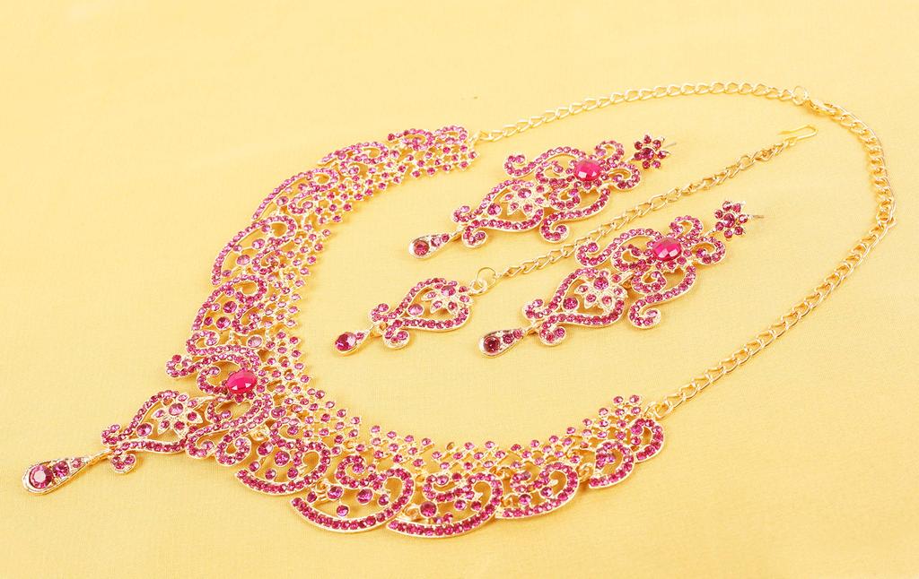 Touchstone Indian Bollywood Royal Look Stunning Designer Jewelry Necklace Set for Women Pink