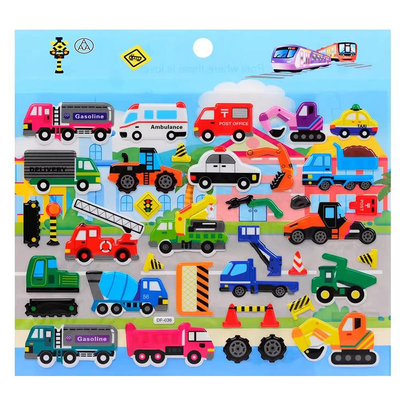 3D Bubble Sticker Car Truck Plane Traffic Waterproof Cartoon Anime Stickers For Girl Boy Kids Funny Educational Toys