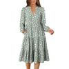 Women's V-Neck Flowing Layered Bohemian Long Sleeve Floral Print Dress