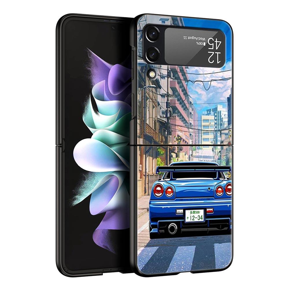Phone Case for Samsung Galaxy Z Flip 3 4 5 6 Folding Black Shell JDM Tokyo Drift Sports Car For Samsung Z Flip4 Flip5 PC Cover