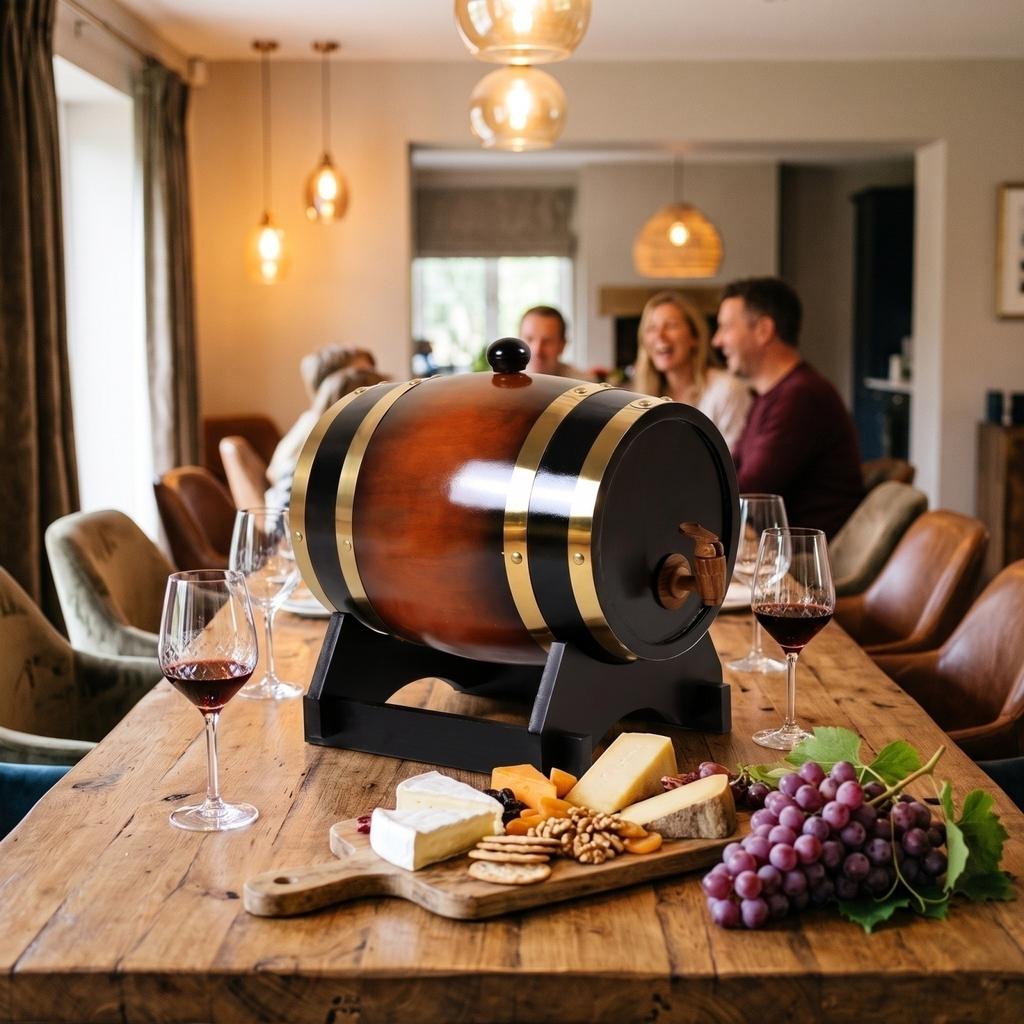 for Wine and Storage - Decorative Wooden Cask with Wood - Home Bar and Kitchen Decor