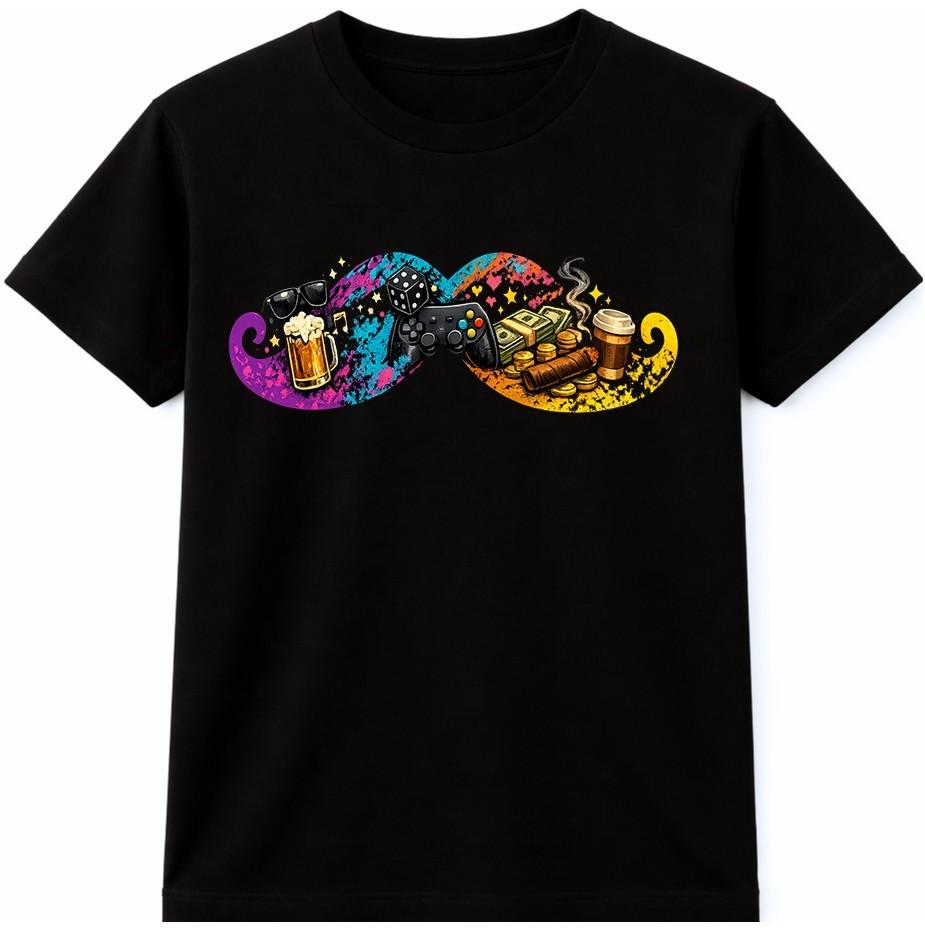 Gamer Coffee T Shirt Funny Gaming Graphic Tee Video Game Nerd Mustache Design XXXXL