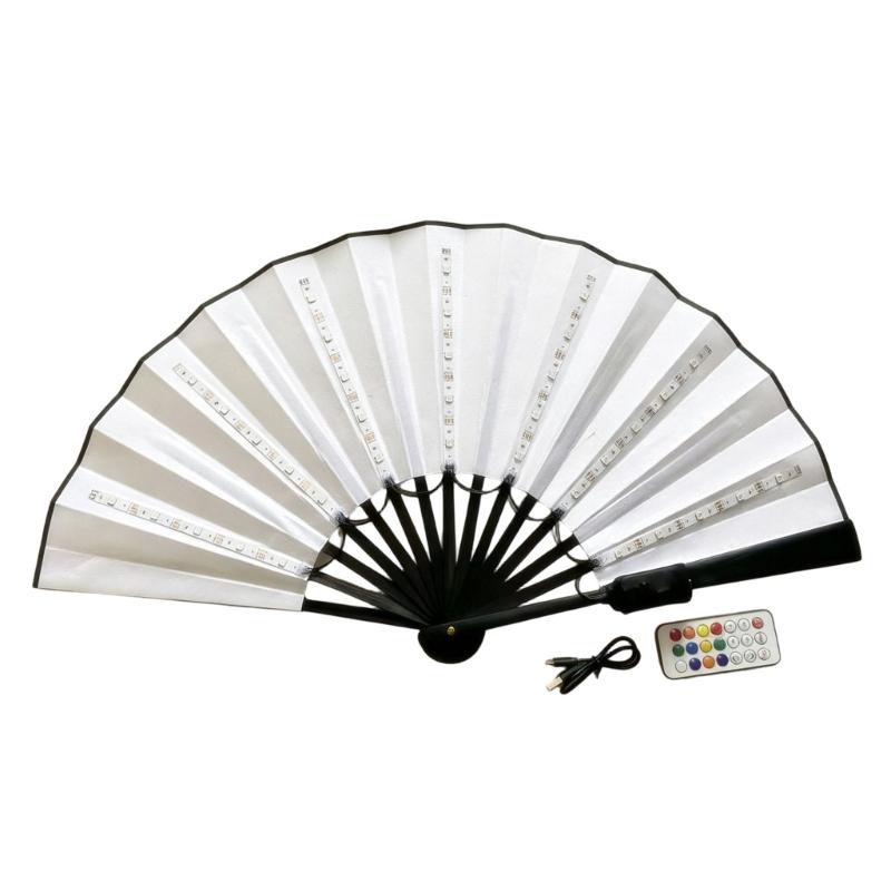 Schöner fluoreszierender LED-Handventilator mit Fernbedienung für Hochzeiten, Konzerte und thematische Veranstaltungen