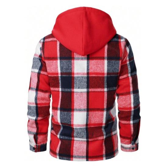 Men Coat Hooded Long Sleeve Plaid Print Jacket Windproof Casual Street Style Spring Autumn Jacket Daily Wear