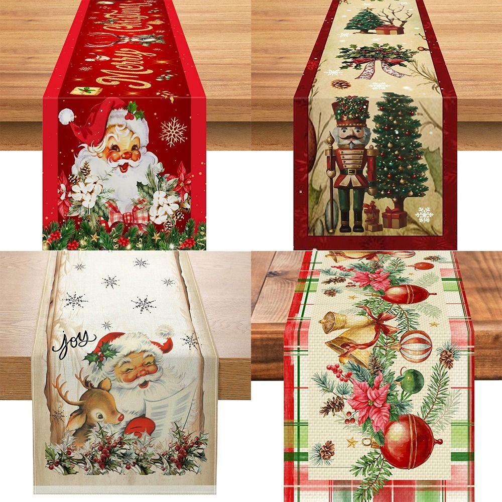 New Year Christmas Table Runner Santa Claus Xmas Bells Christmas Tablecloth Flag Cover Navidad Gift Table Cover Party Ornament