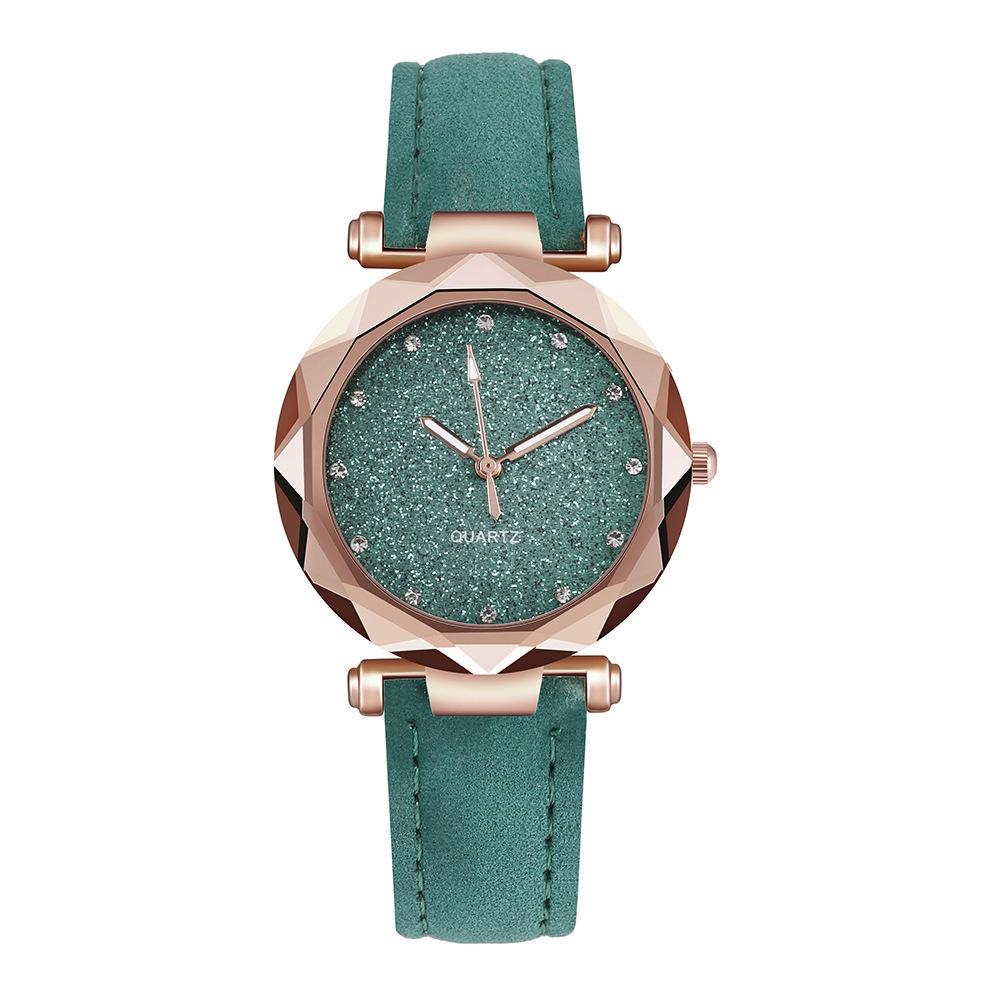Silver Rhinestone Face Women's Watch Frosted Leather Strap Women's Casual Trend Two-piece Set Watch