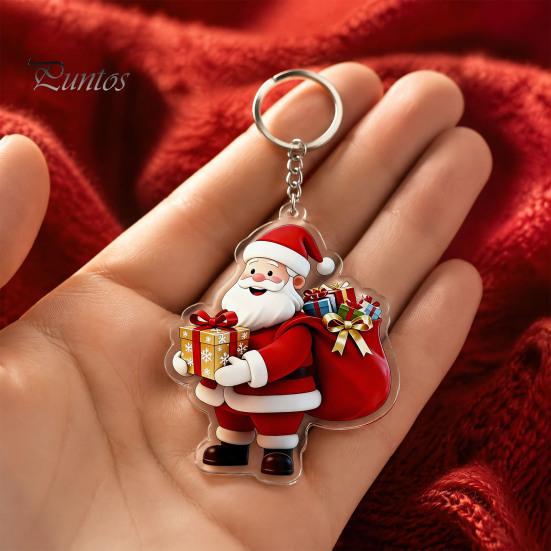 Handbags Decorative Charms Cartoon Santa Claus Acrylic Keychain, Double-sided Christmas Key Festive Car Accessories Ring, Pendant Charm for