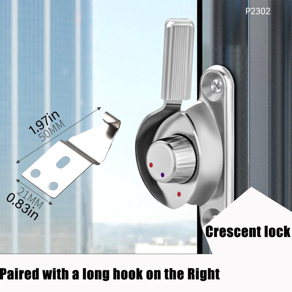 Crescent Lock for Doors and Windows,Gate Latch Slide Bolt Latches Lock,Safety Double Sided Gate Hardware,Left and Right Silvery