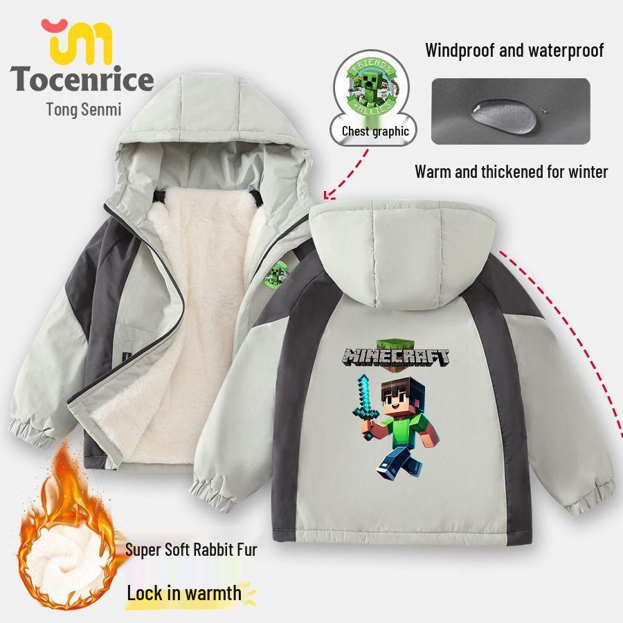 

Дитяча осінньо-зимова вітрівка Minecraft з кролячого хутра - Новий стиль 2025 року, утеплена куртка для хлопчиків 160cm