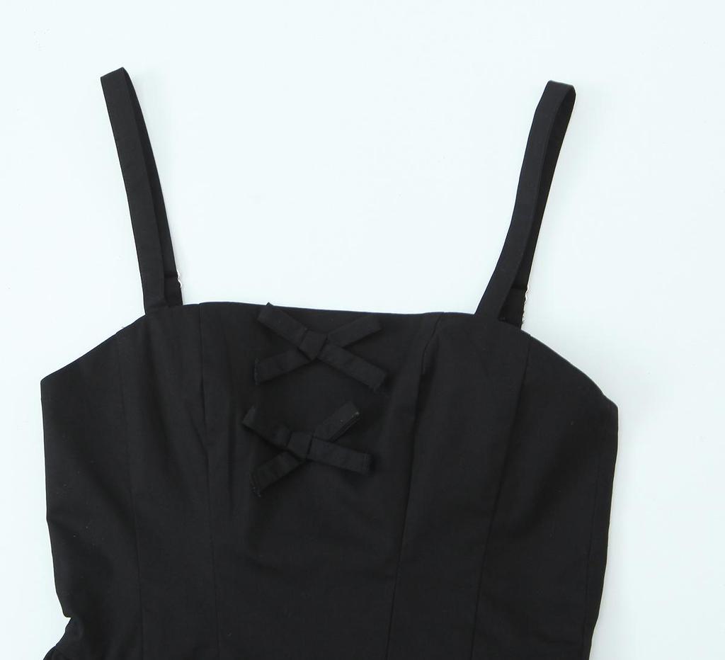 Women's Bow Decor Sleeveless Spaghetti Strap Midi Dress