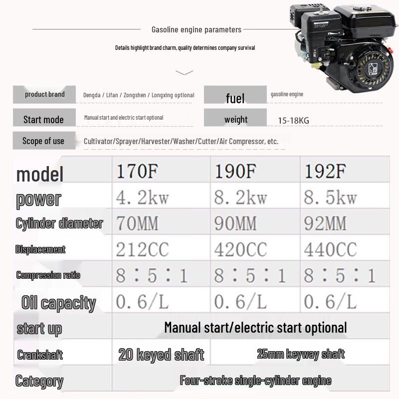Daden 170F Small Single-Cylinder 4-Stroke Gasoline Engine