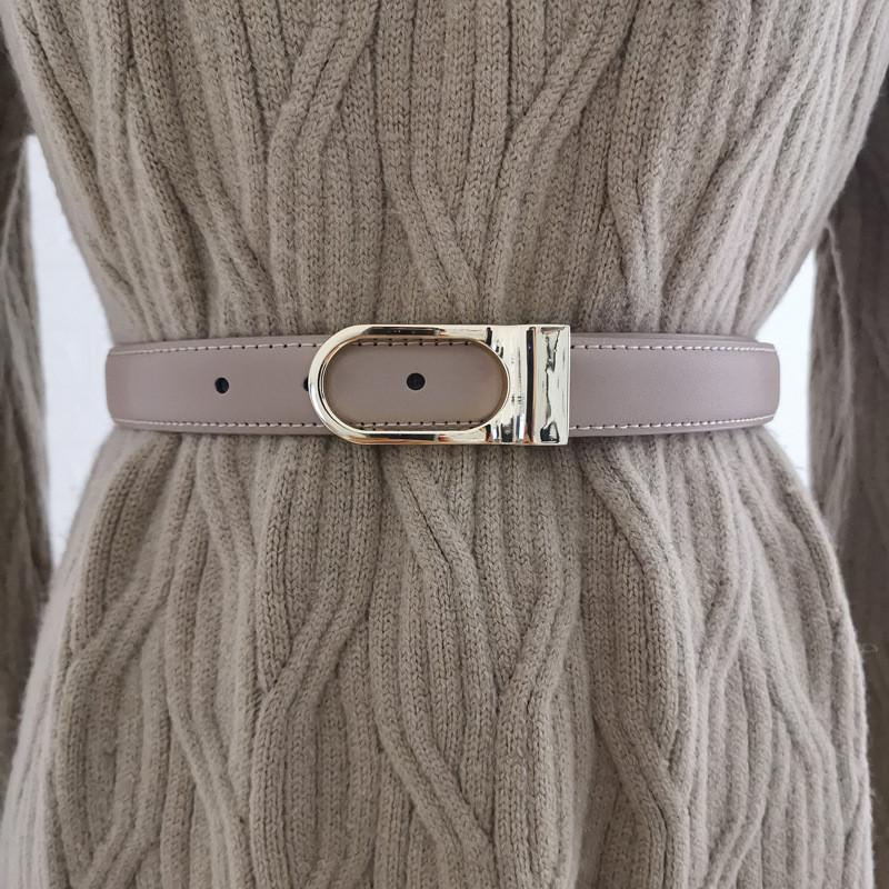 Genuine Leather Womens Two Layer Cowhide Casual Belt With Pin Buckle For Dress And Pants