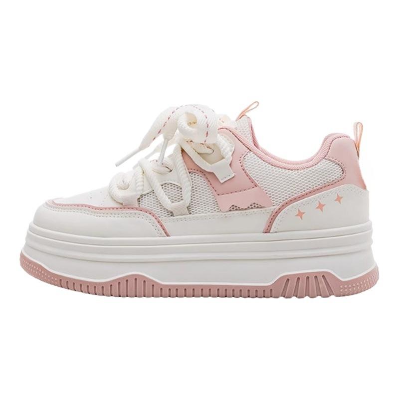 Versatile platform pink little white shoes women's 2025 spring new mesh breathable board shoes student sports and leisure women's shoes
