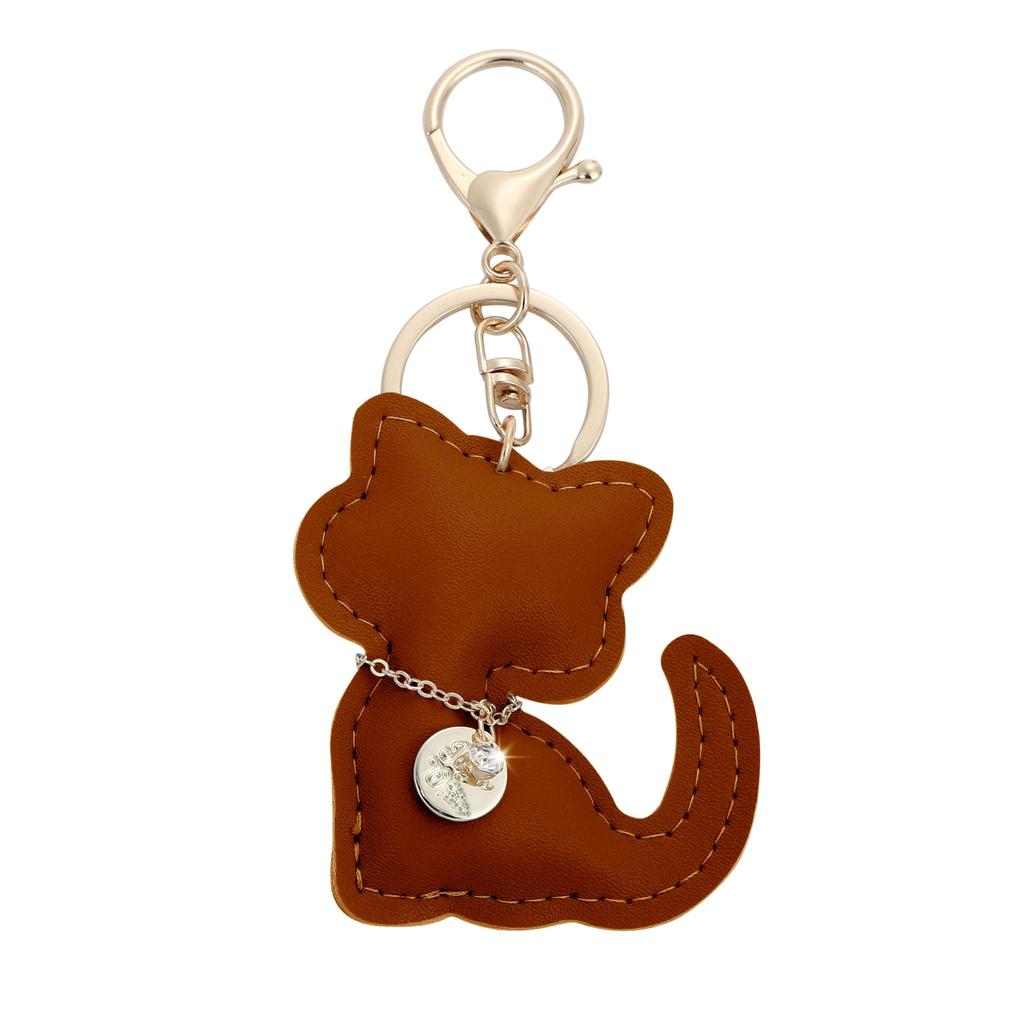 Tonecraft Cat Key Holder, Simple, Orthodox, Bag Charm, Popular, Stylish, Cute, Cat, PU Leather, Squishy, Camel