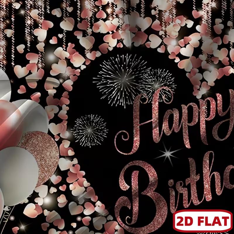 2D Rose Gold Heart Happy Birthday Backdrop with Balloons & Heels