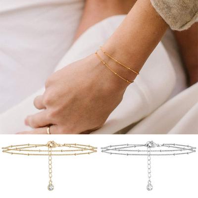Elegant Double Layer Inlaid Chain Adjustable Bracelet Rhinestone Beads Extension Chain Female Metal Bracelet
