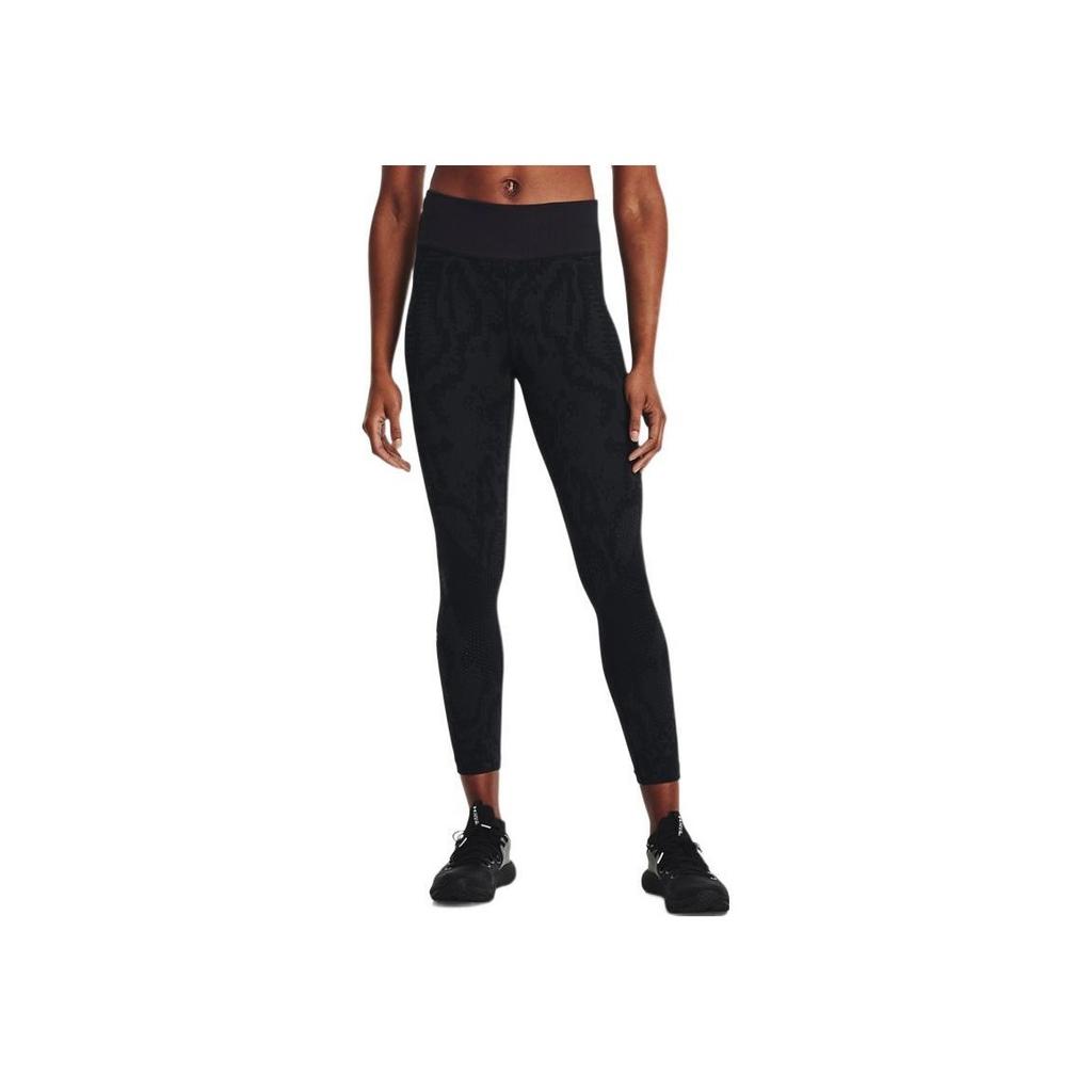 Under Armour Solid Color Logo Print High Waist Tight Fitness Pants Women bottoms Black 1365718-002