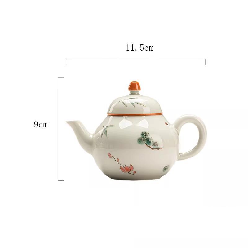

120ml Small Capacity Ceramic Tea Pot Jingdezhen Household Ball Hole Filter Teapot Chinese Style Pine Needle Patterned Teapot