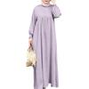 Plus Size Solid Color Long Sleeve Muslim Casual Pullover Dress