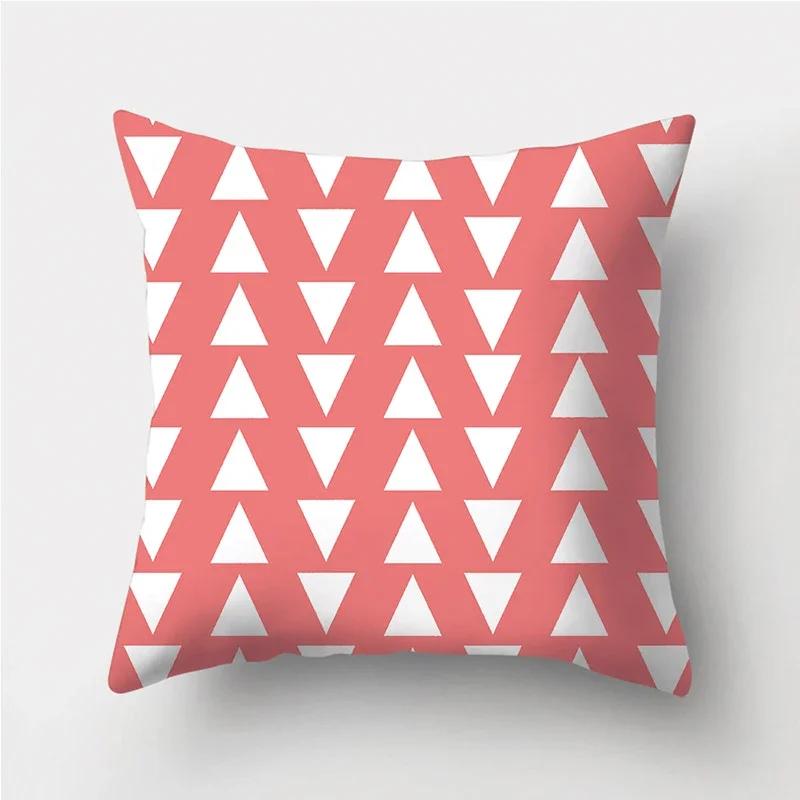 Coral Red Geometric Stripe Printed Pattern Polyester Cushion Cover for Home Living Room Sofa Decoration Throw Pillow Pillowcase