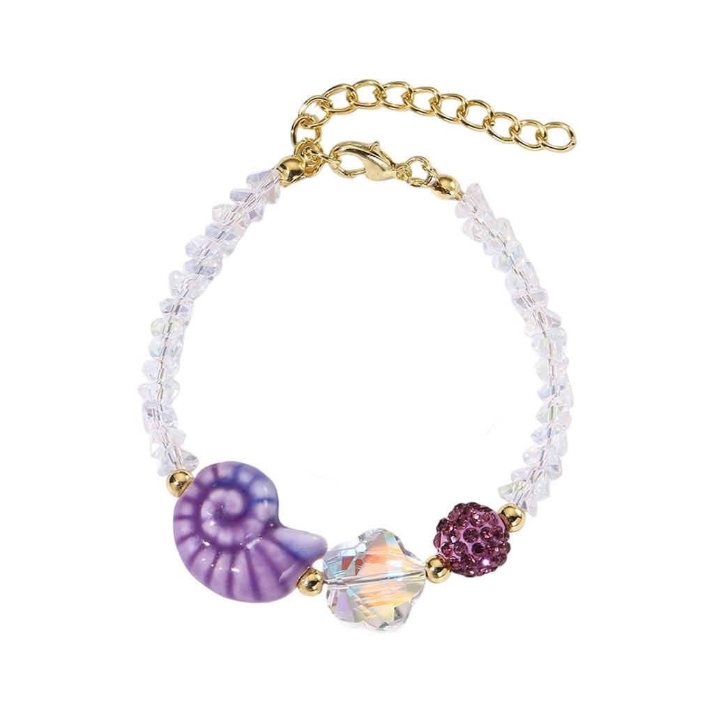 Handmade Ceramic Starfish Snail Beaded Bracelet With Sweet Crystals Accent Adjustable Length for Women Girls