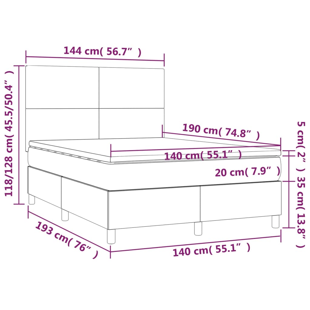 Box Spring Bed with Mattress Dark Gray 140 x 190 cm Fabric