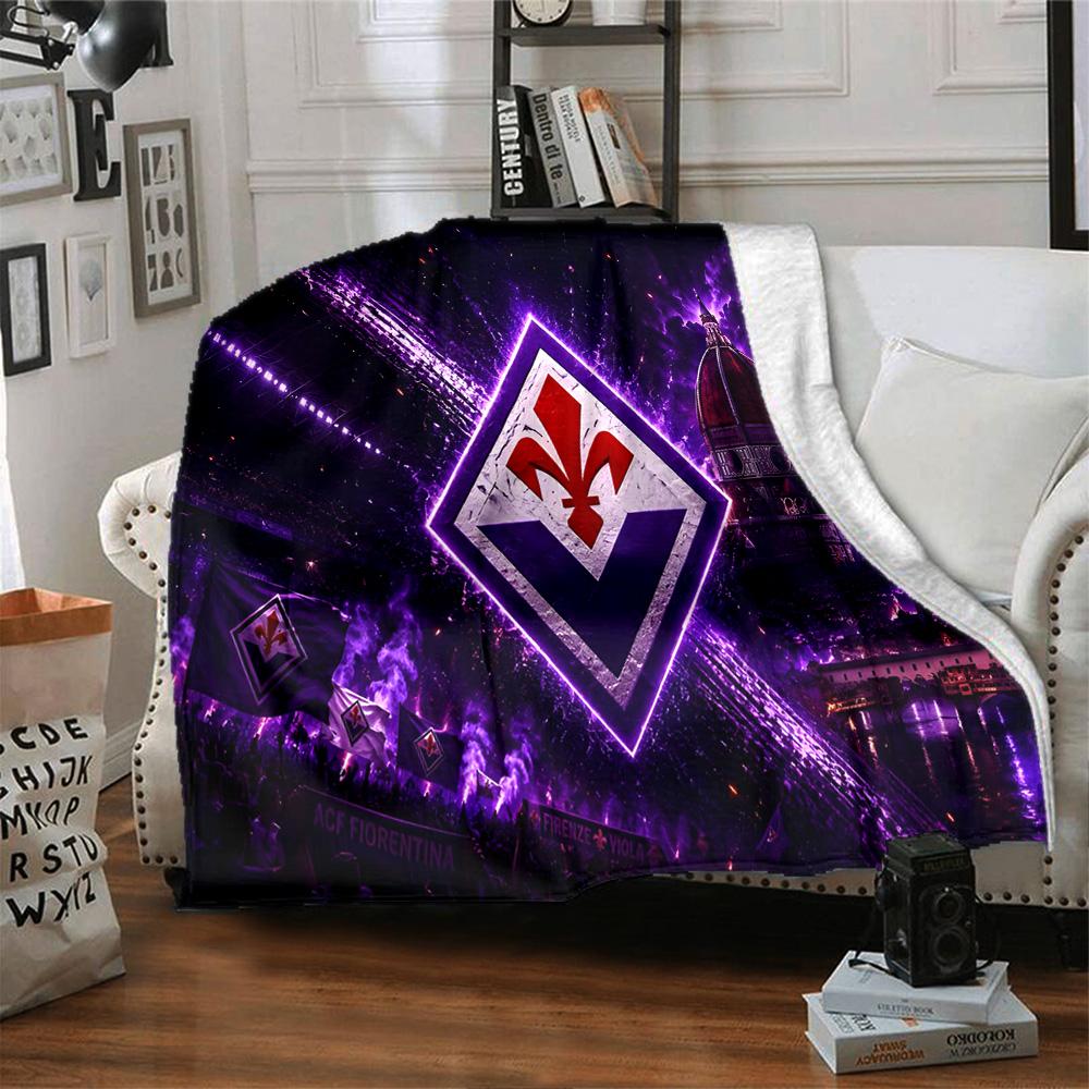 Fiorentina Football Crest Flannel Blanket, Soft Polyester, Modern Design, All-Season for Camping, Travel, Gifts for Holidays or Birthdays