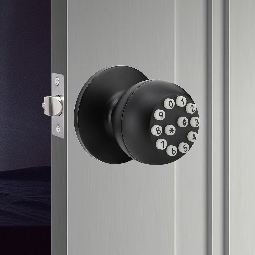 Keypad Door Knob with Lock and Key Round Electronic Entry Door Knob Lock for 35‑55MM Thickness Door Apartment Garage