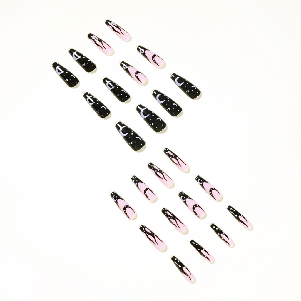 Black and white star and moon long ballet wear nail art finished fake nail removable nail piece Press on nail
