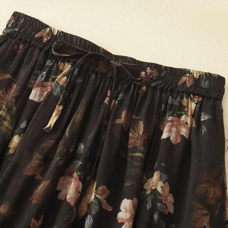 Floral Vintage Big Hem Airy Flowing Plus Lined Half-body Skirt