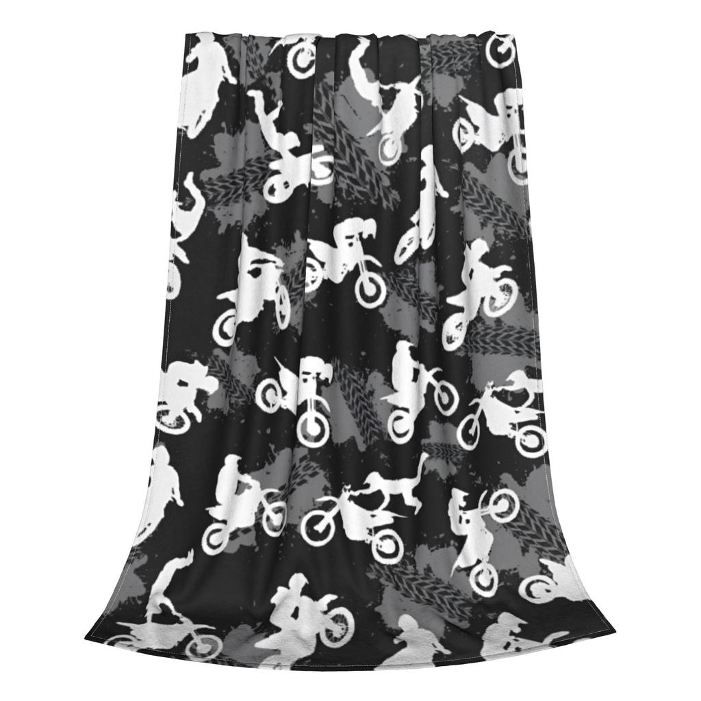 Dirt Bike Lovers Motocross Motorcycle Fleece Blankets Cross-Rally Cartoon Fashion Throw Blanket Home Hotel Sofa Bedspread Warm