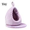 Cotton Bird Nest Hanging Parrot Bed, Winter Striped Plush Water Drop Shape Bed Cozy Cave with Removable Cushion, Cage Hammock for Budgerigar Cockatiel