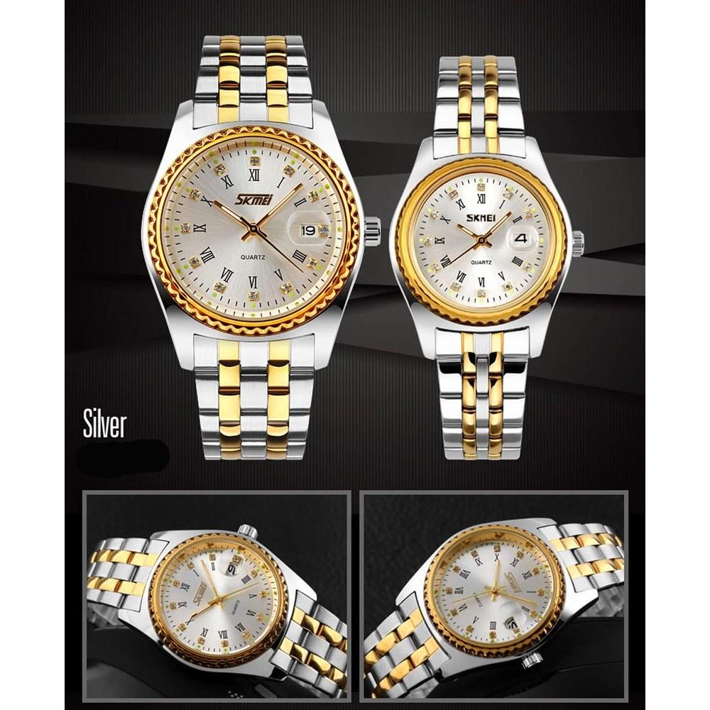 SKMEI Couple Wristwatch Set Men and Women Classic Gold Silver Stainless Steel Waterproof Luxury Gift Wedding Mother's Day Father's Day Pair Gift