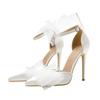 2025 Direct Sales New Lace Asymmetrical Bow Pointed Sexy High Heels Fairy Socialite Banquet Shoes Wedding Shoes