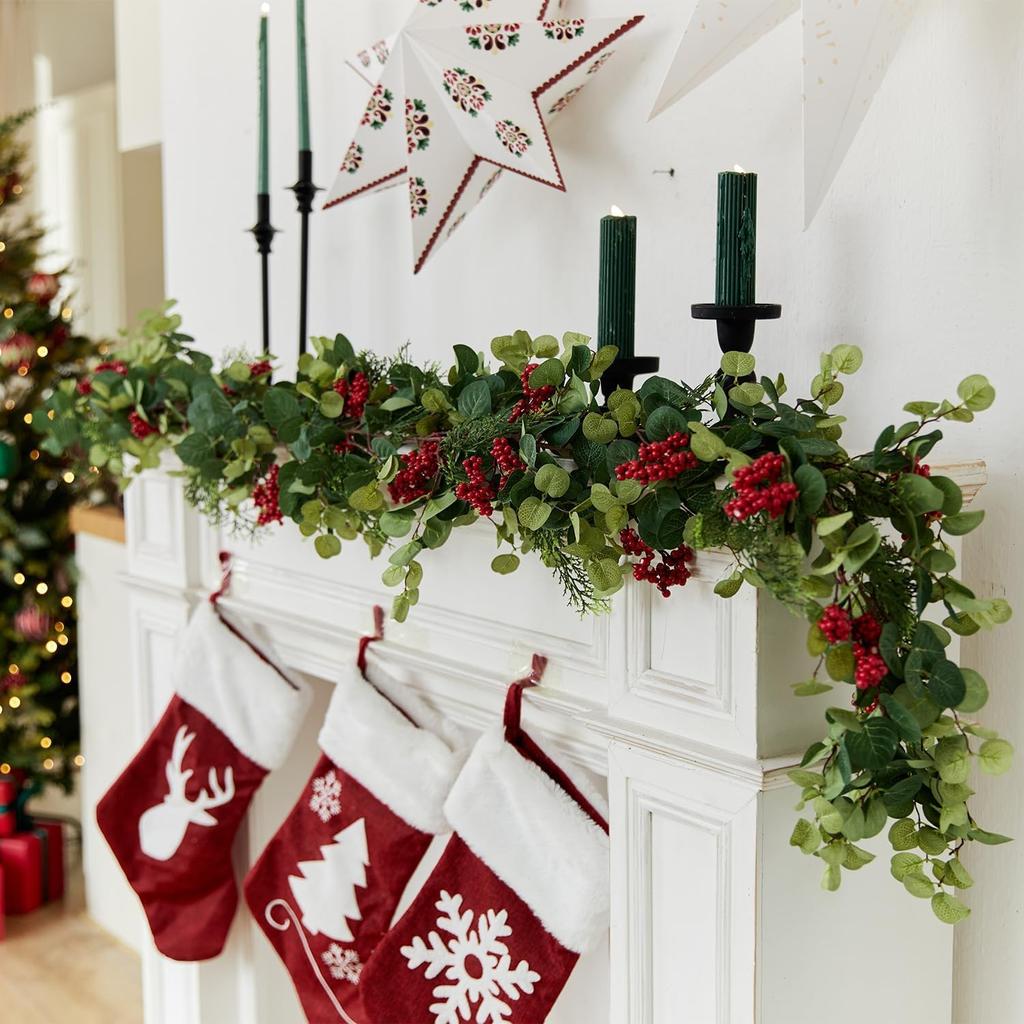 Christmas Tips Cedar Garlands, Anna's Whimsy Artificial Pine Cypress Greenery Garland, Christmas Decorations Holiday Indoor Outdoor Christmas Decor
