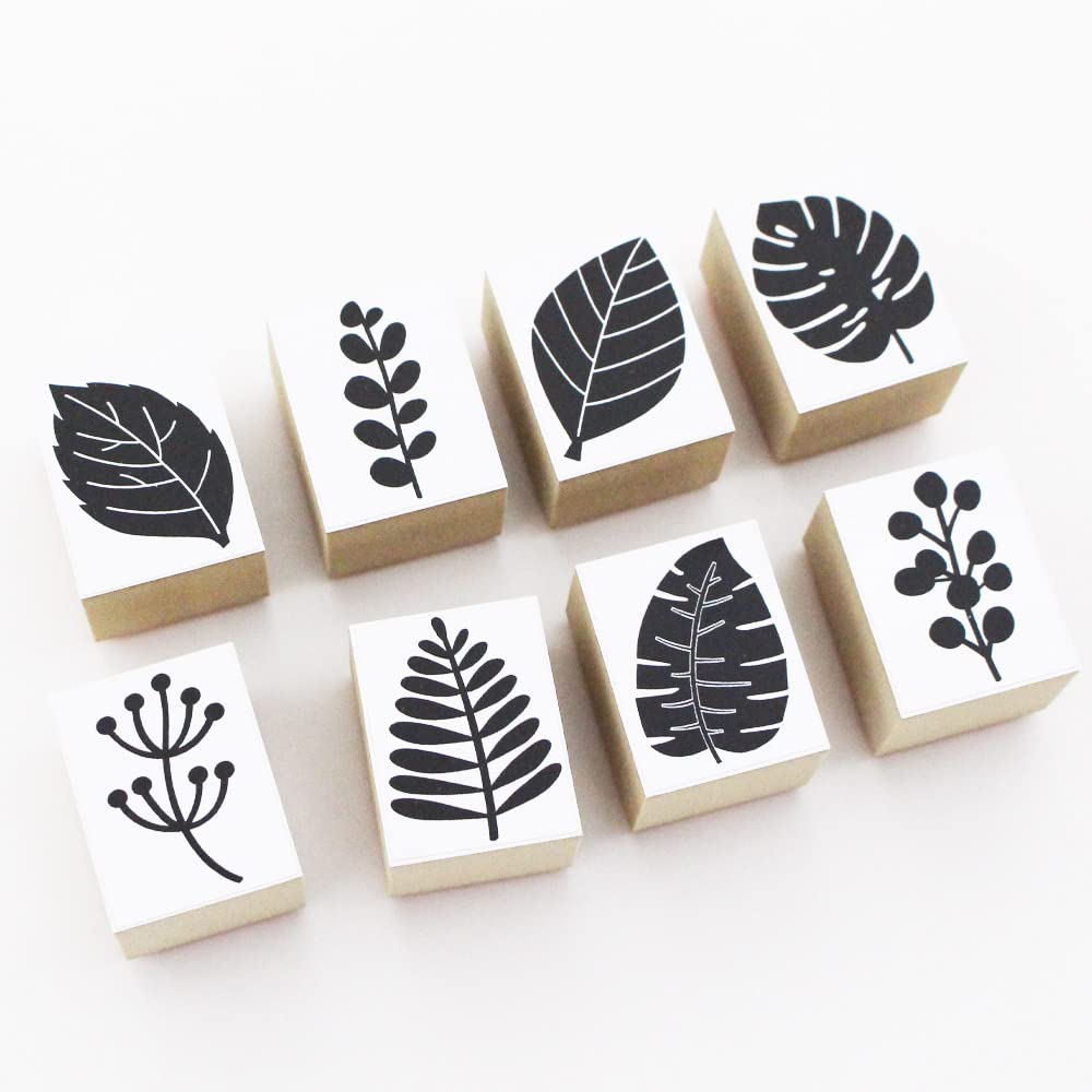 Cute Wooden Rubber Stamp Set with Leaf and Botanical Monstera Perfect for Letter and Perfect as a Made in Japan Design, Bridal, Cards, Paper,